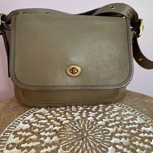 Coach Leather Crossbody Messenger – Taupe-grayish– Turn-lock